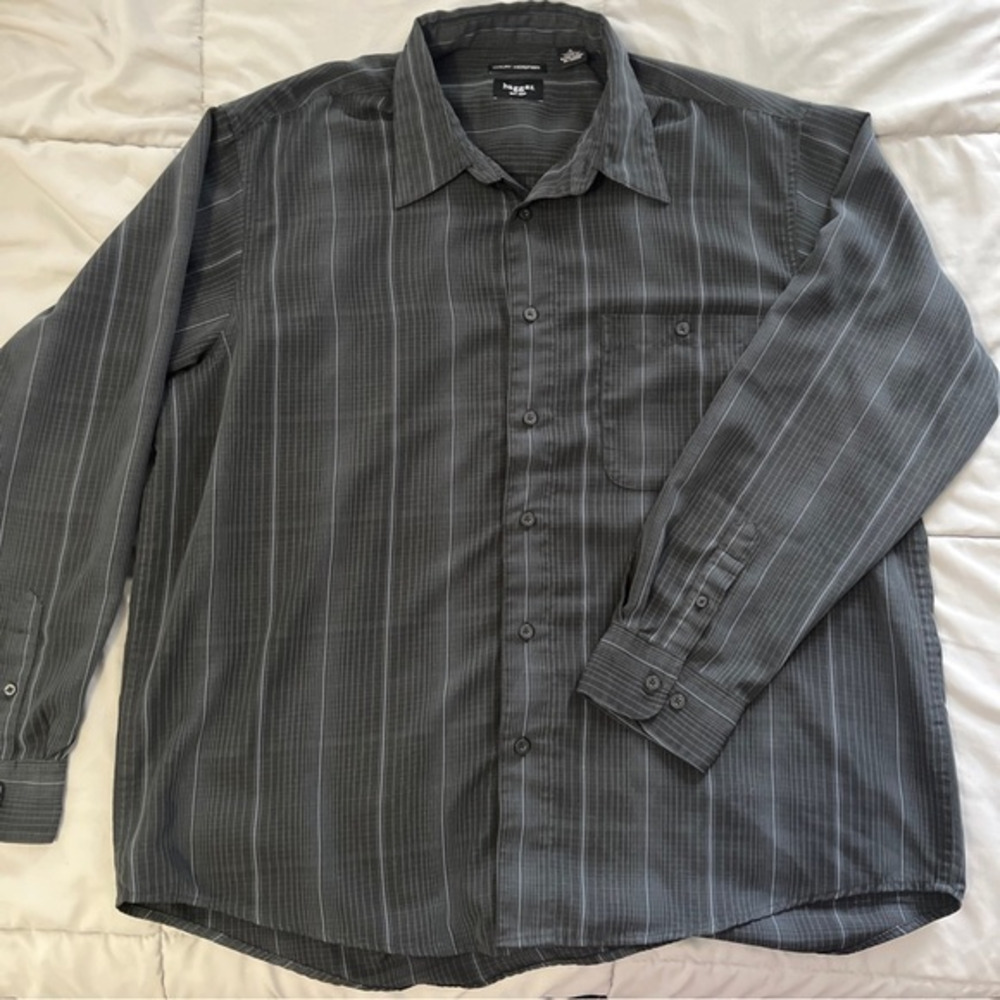 Haggar Men’s‎ Button Down Long-sleeve Black Shirt Size XL